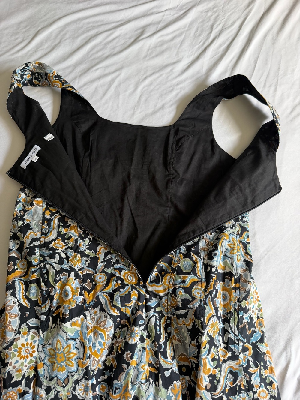 Veronica Beard Jolie Black Gold Blue Floral Paisley Sleeveless A-Line Midi Dress - Picture 11 of 17